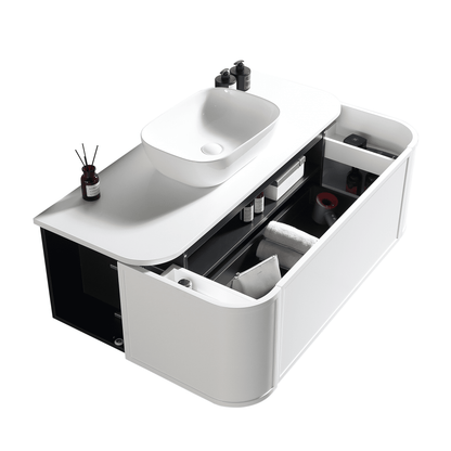 MELA - LUNA 1200 Matt White Curved Wall Hung Vanity with Drawer - Vanities - from our - MELA - supplier–available at Bathroom City Perth