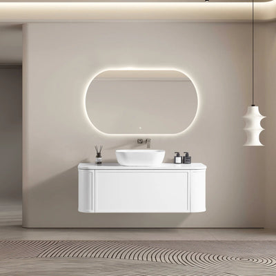 MELA - LUNA 1200 Matt White Curved Wall Hung Vanity with Drawer-Vanities-from our-MELA-supplier–available at Bathroom City Perth