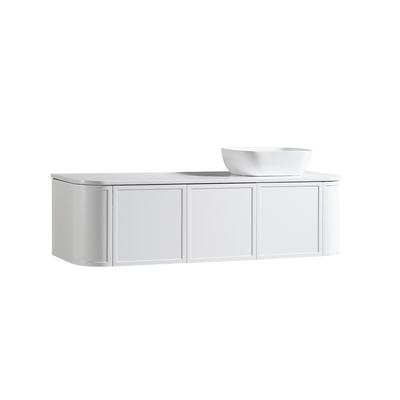 MELA - LUNA 1500 Matt White Curved Wall Hung Vanity with Drawer & 2 Doors - Vanities - from our - MELA - supplier–available at Bathroom City Perth