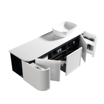 MELA - LUNA 1500 Matt White Curved Wall Hung Vanity with Drawer & 2 Doors - Vanities - from our - MELA - supplier–available at Bathroom City Perth