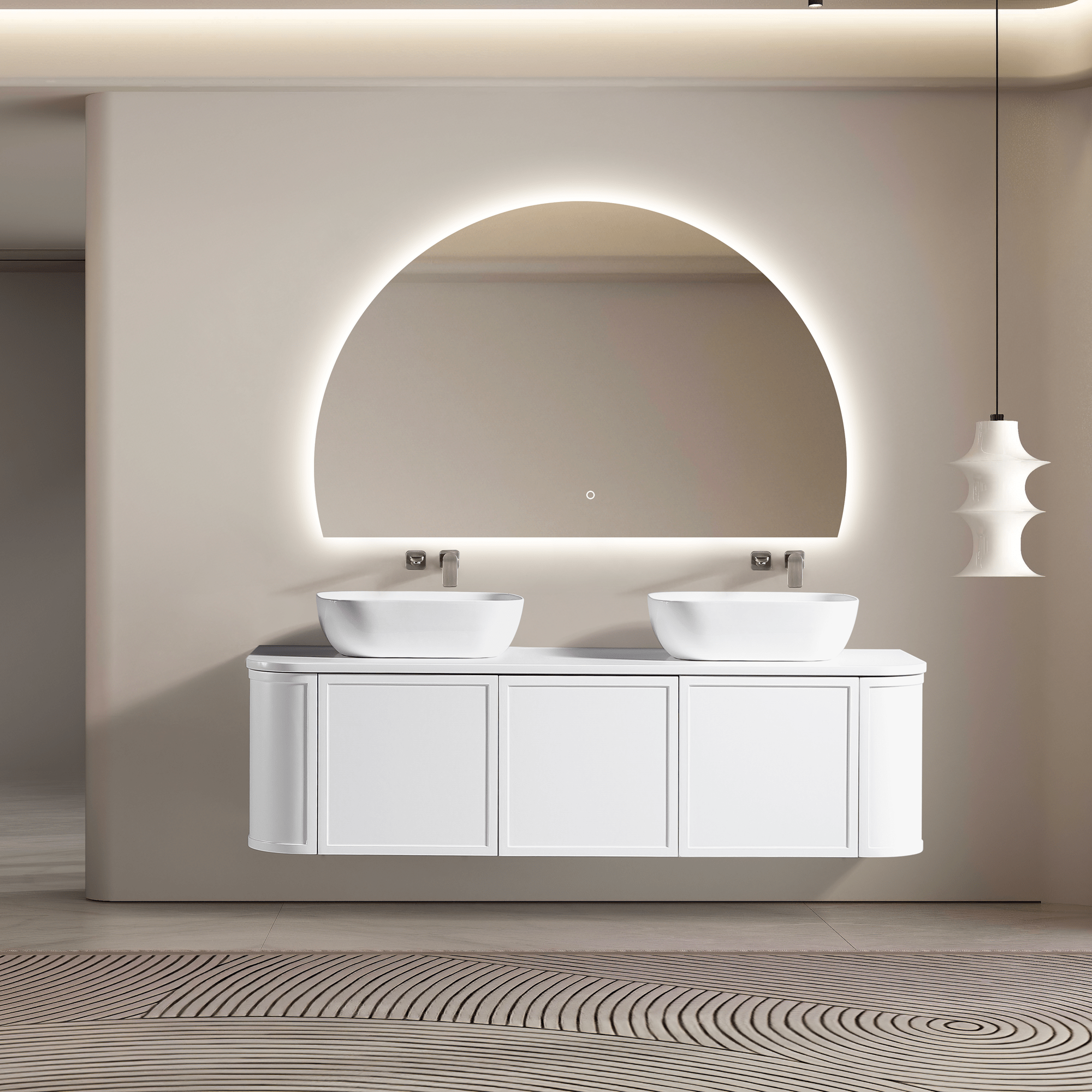 MELA - LUNA 1500 Matt White Curved Wall Hung Vanity with Drawer & 2 Doors - Vanities - from our - MELA - supplier–available at Bathroom City Perth