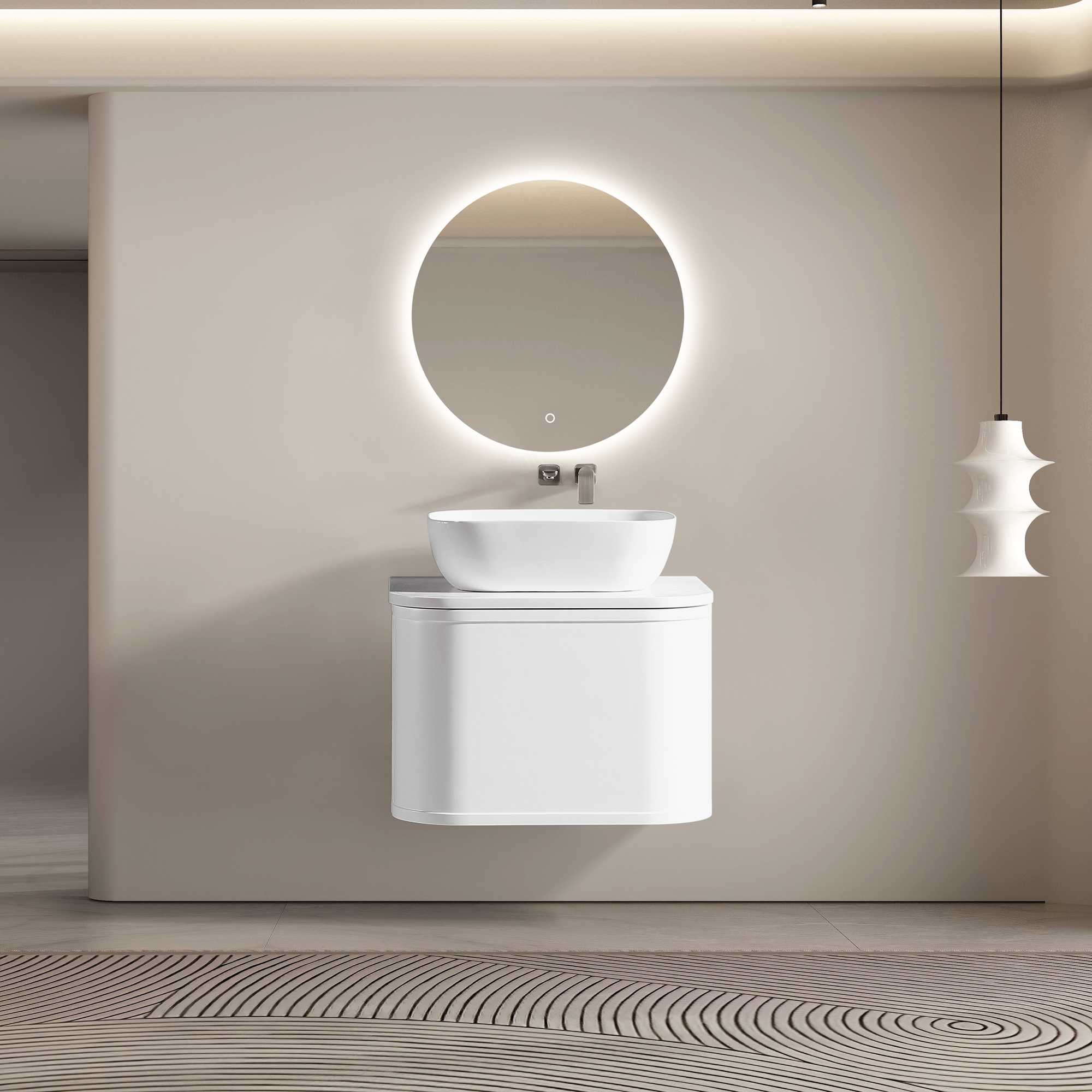 MELA - LUNA 600 Matt White Curved Wall Hung Vanity with Drawer - Vanities –available at Bathroom City Perth