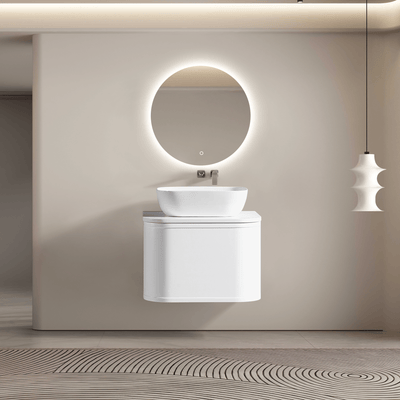 MELA - LUNA 600 Matt White Curved Wall Hung Vanity with Drawer - Vanities –available at Bathroom City Perth