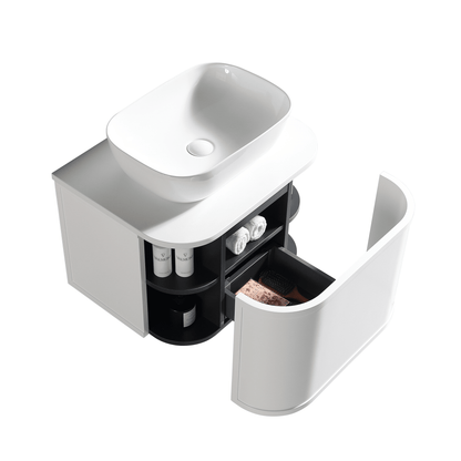 MELA - LUNA 600 Matt White Curved Wall Hung Vanity with Drawer - Vanities - from our - MELA - supplier–available at Bathroom City Perth