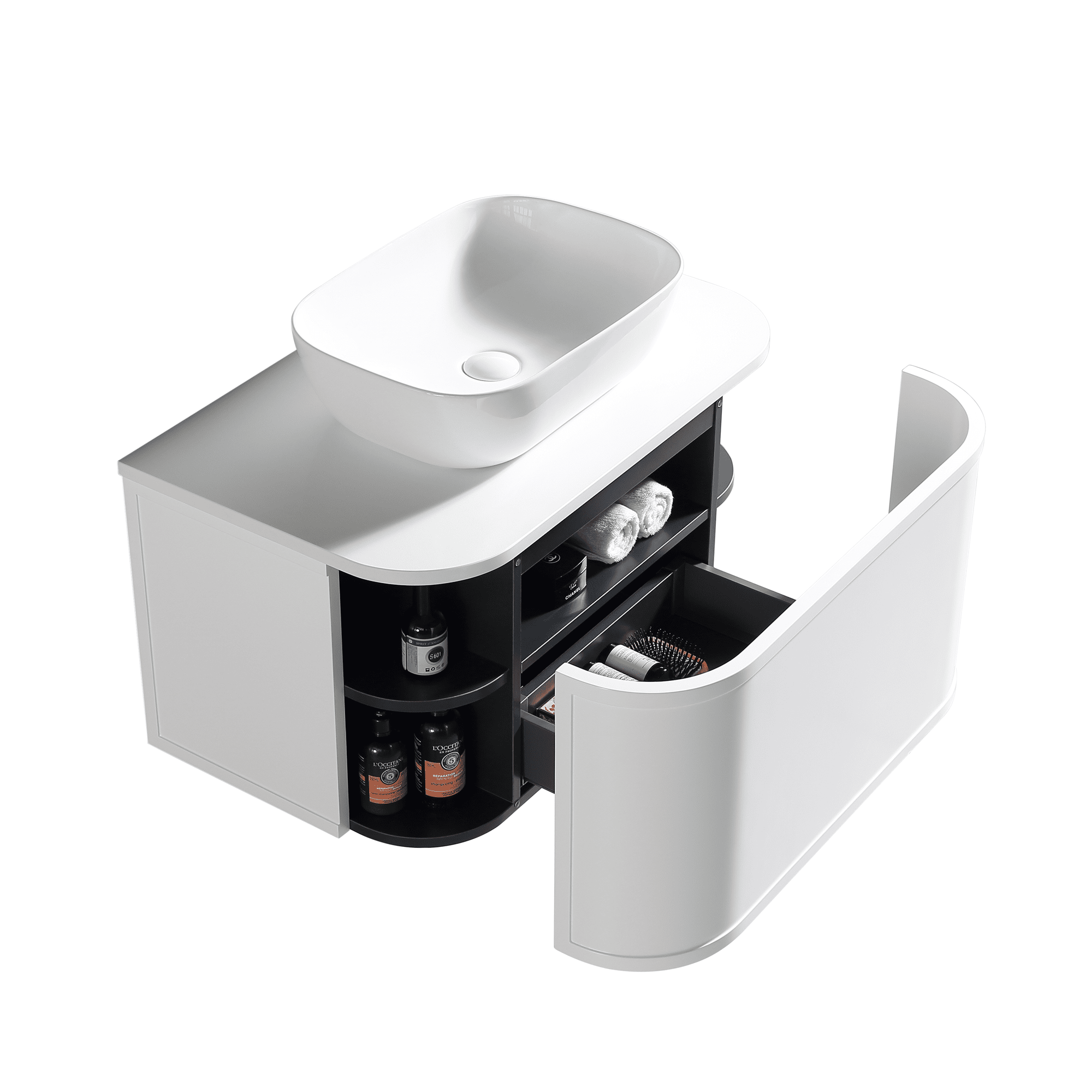 MELA - LUNA 750 Matt White Curved Wall Hung Vanity with Drawer - Vanities - from our - MELA - supplier–available at Bathroom City Perth