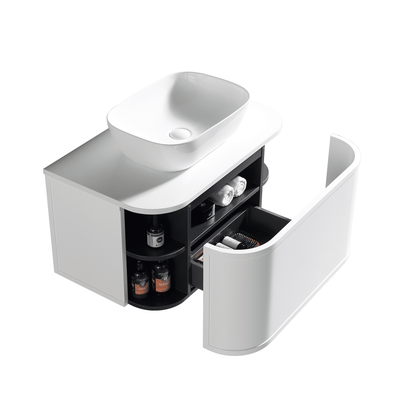 MELA - LUNA 750 Matt White Curved Wall Hung Vanity with Drawer - from our - MELA - supplier–available at Bathroom City Perth