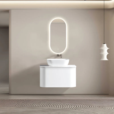 MELA - LUNA 750 Matt White Curved Wall Hung Vanity with Drawer-Vanities-from our-MELA-supplier–available at Bathroom City Perth