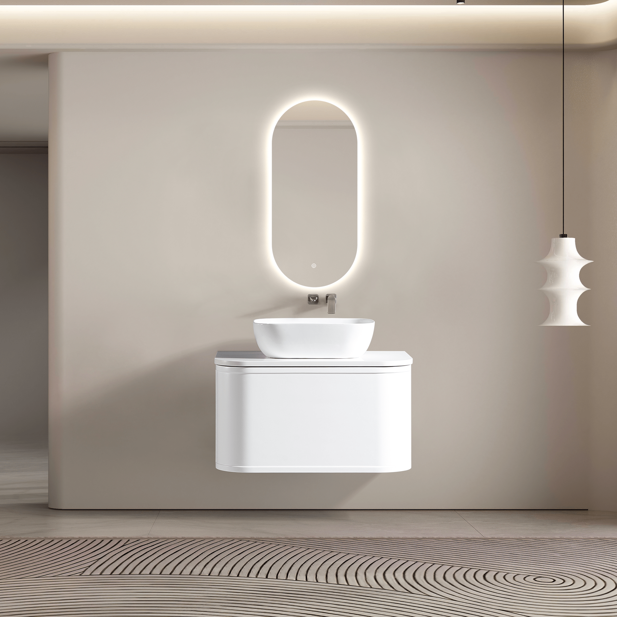 MELA - LUNA 750 Matt White Curved Wall Hung Vanity with Drawer - from our - MELA - supplier–available at Bathroom City Perth