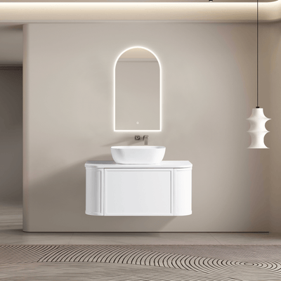 MELA - LUNA 900 Matt White Curved Wall Hung Vanity with Drawer - from our MELA - supplier–available at Bathroom City Perth