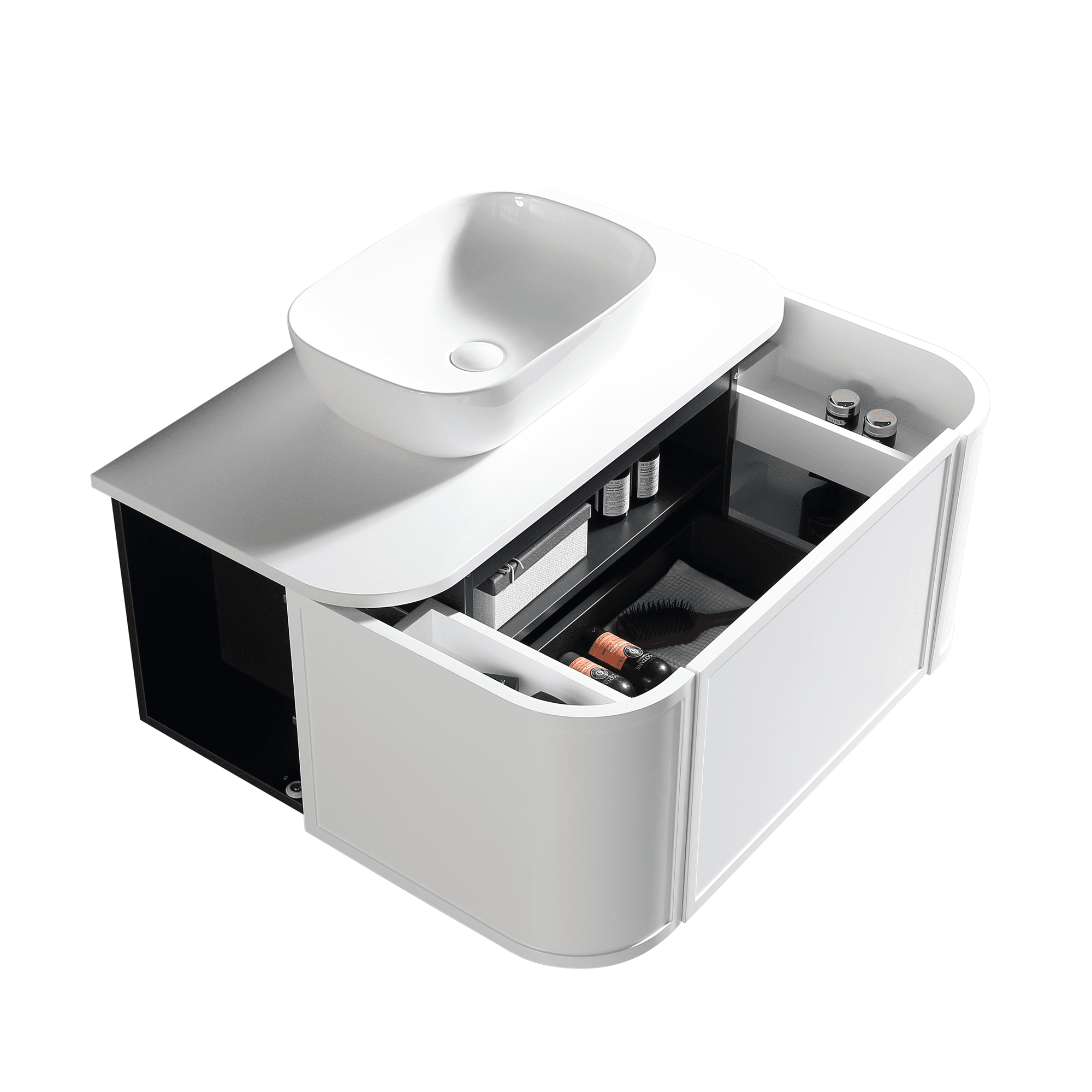 MELA - LUNA 900 Matt White Curved Wall Hung Vanity with Drawer - Vanities - from our - MELA - supplier–available at Bathroom City Perth