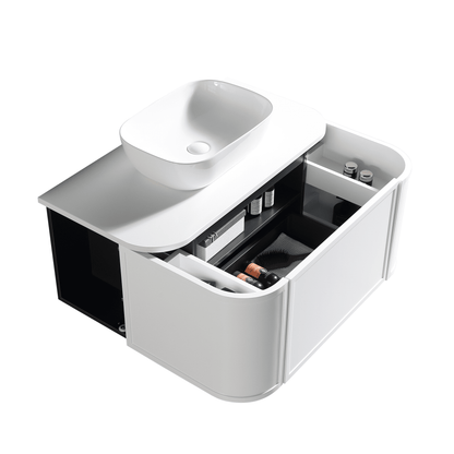 MELA - LUNA 900 Matt White Curved Wall Hung Vanity with Drawer - Vanities - from our - MELA - supplier–available at Bathroom City Perth