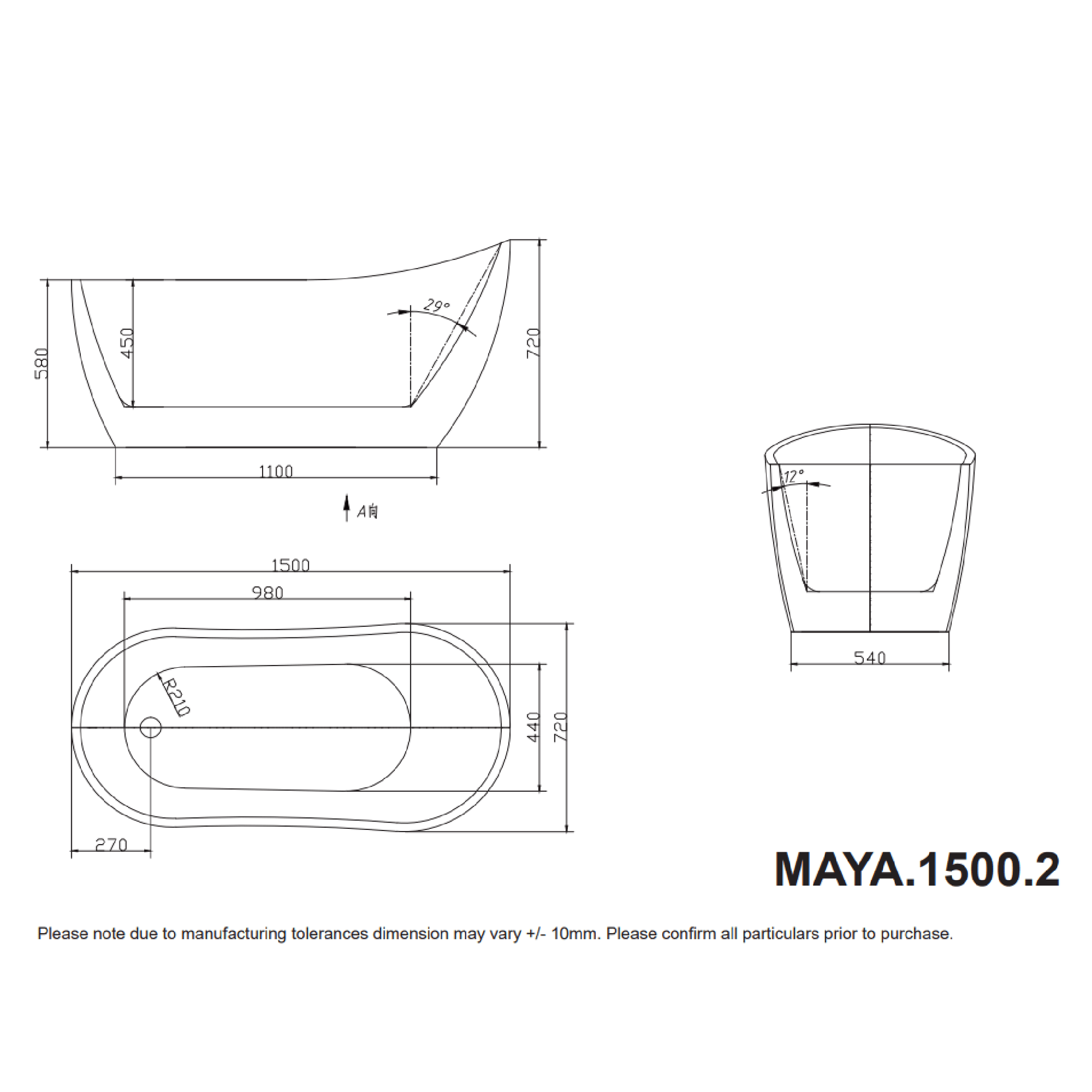 MELA - MAYA 1500 High Back Free Standing BathBaths – available at Bathroom City Perth