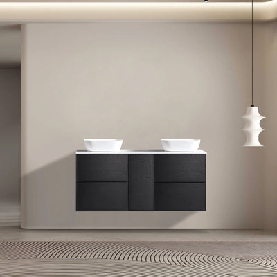 MELA - MILANO 1500 Black Oak Wall Hung Vanity with Door & 2 Drawers-Vanities-from our-MELA-supplier–available at Bathroom City Perth
