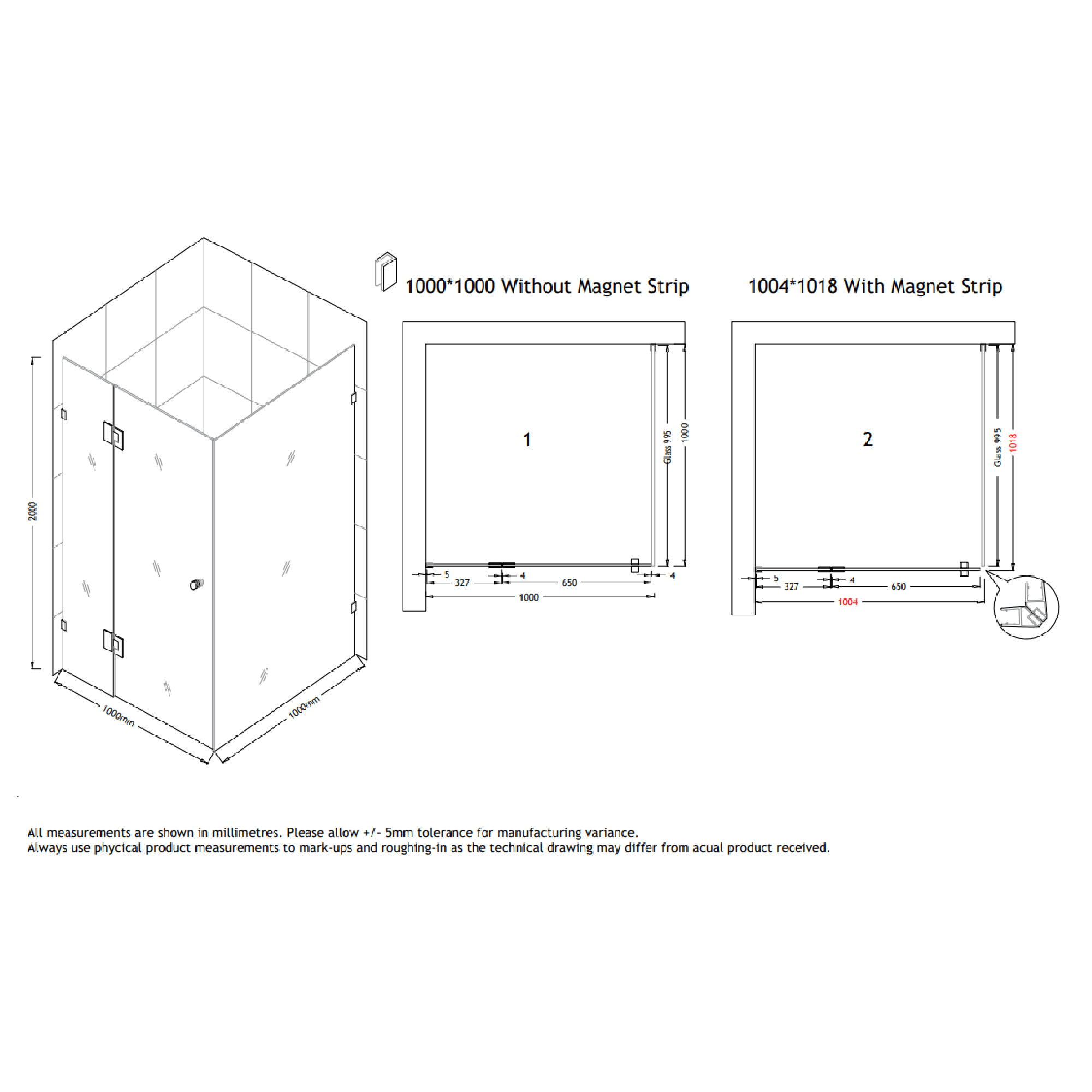MELA - MORRIS 1000x1000mm Frameless Corner Shower ScreenShower Screen – available at Bathroom City Perth