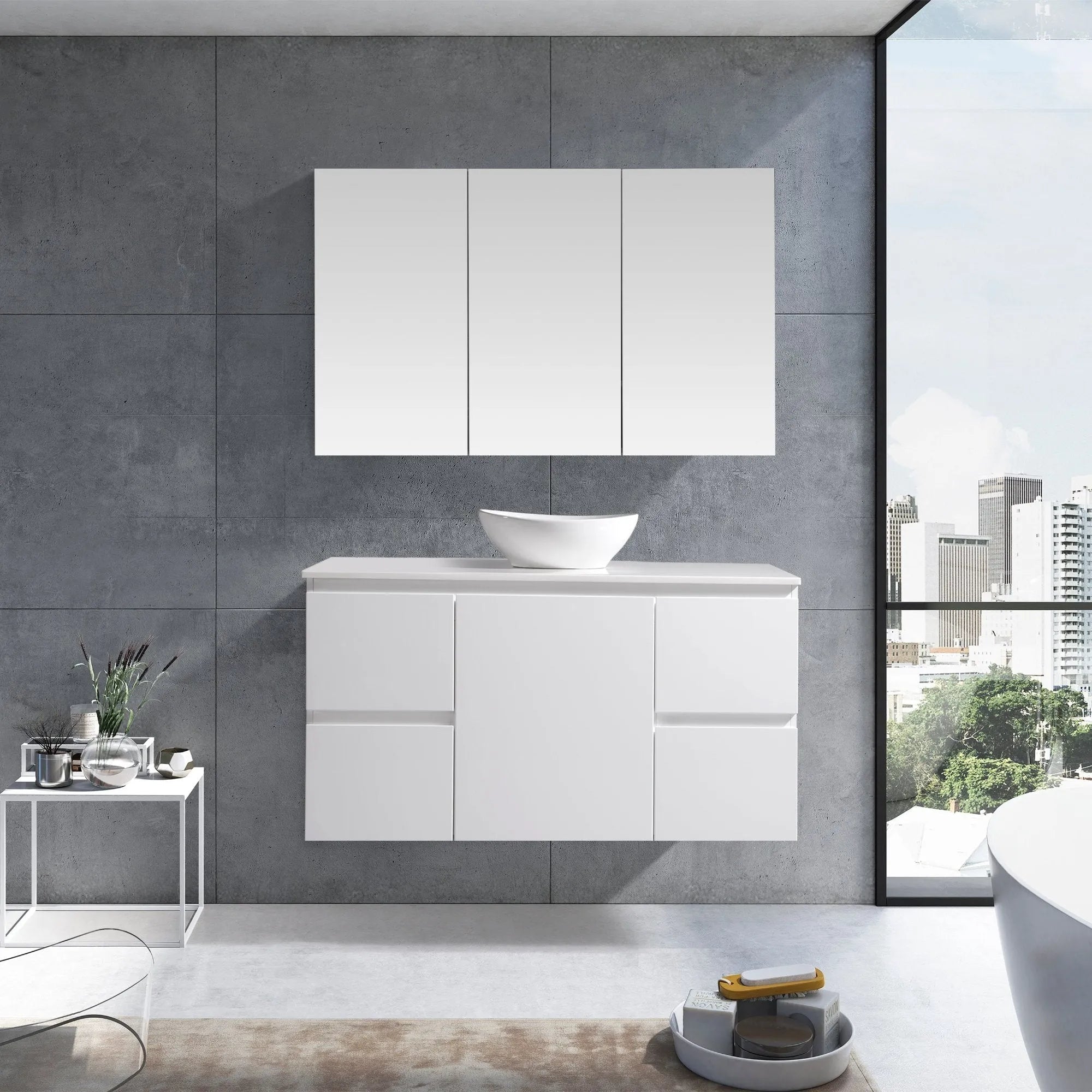 MELA - PADDY 1200 Gloss White Wall Hung Vanity with Door & Drawers-Vanities-from our-MELA-supplier–available at Bathroom City Perth