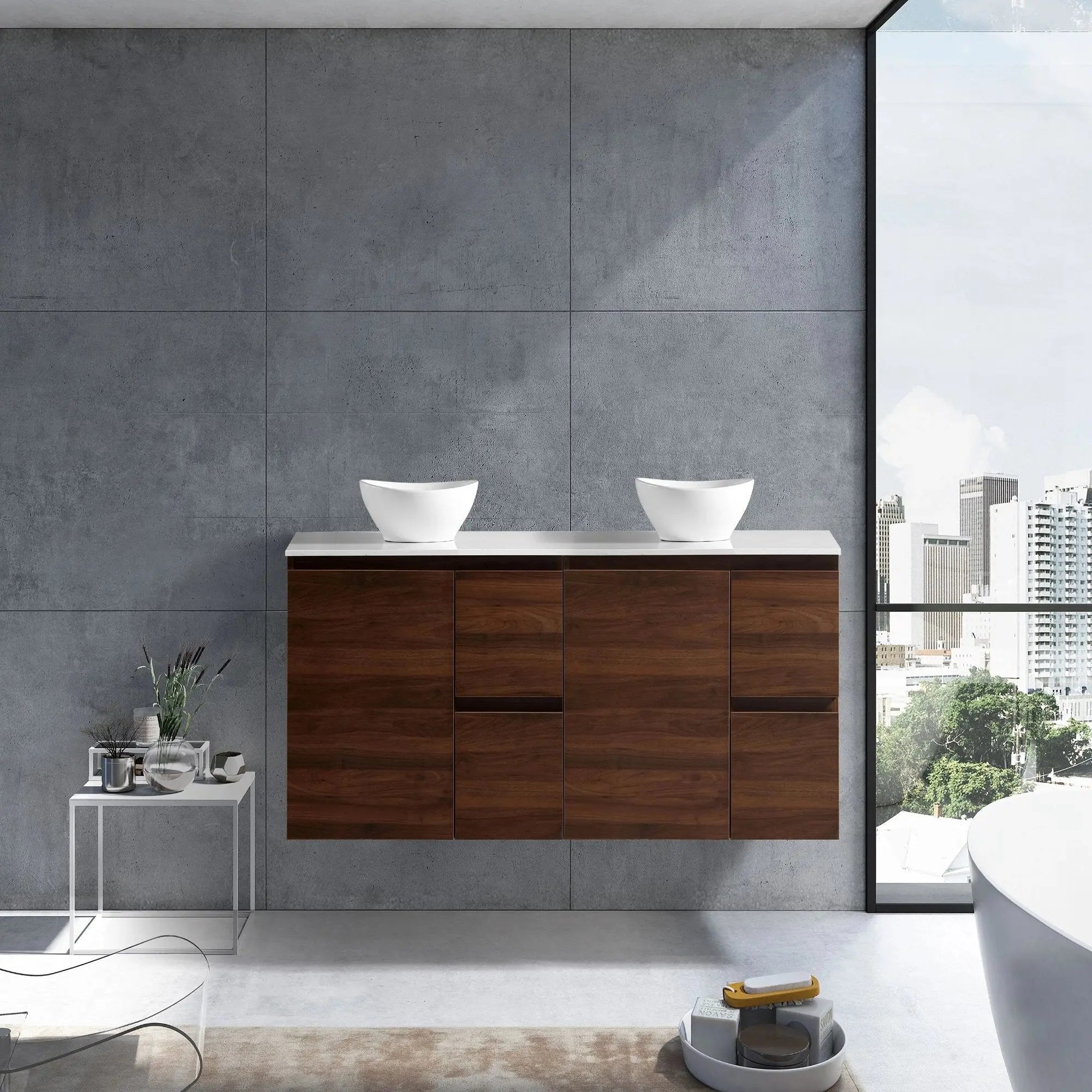 MELA - PADDY 1800 Walnut Wall Hung Vanity with Door & Drawers-Vanities-from our-MELA-supplier–available at Bathroom City Perth