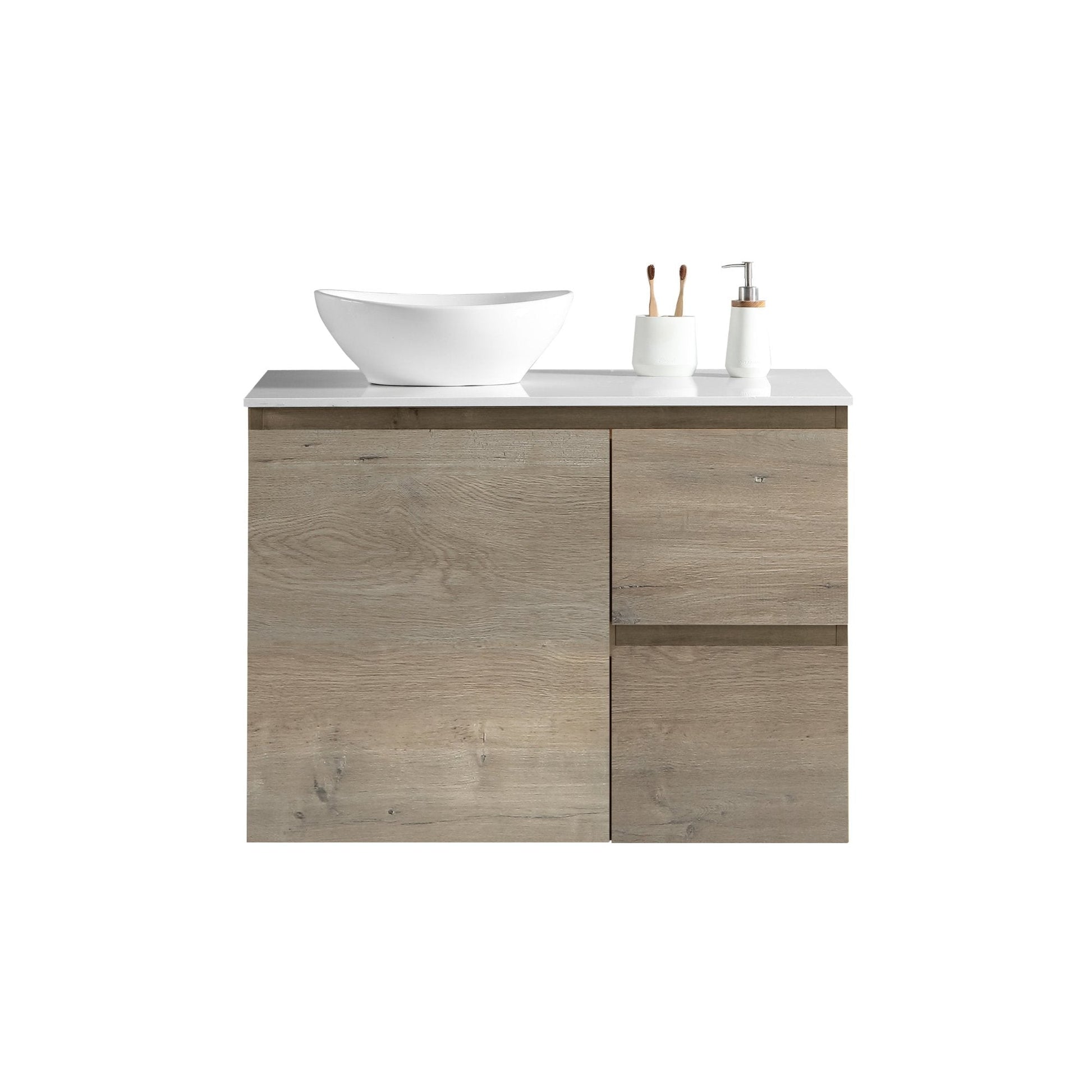 MELA - PADDY 750 Sorrento Oak Wall Hung Vanity with Door & DrawersVanities – available at Bathroom City Perth