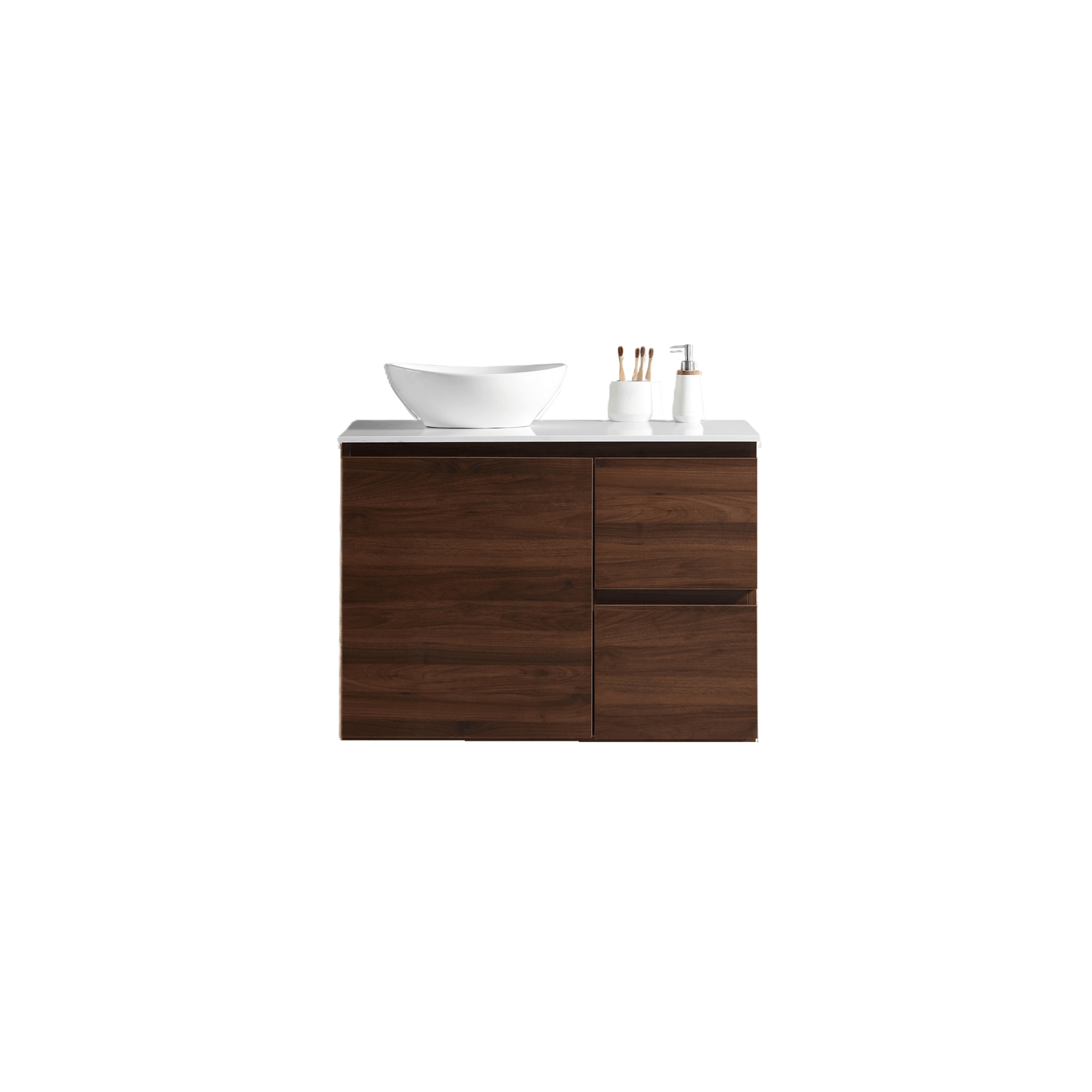 MELA - PADDY 900 Walnut Wall Hung Vanity with Door & Drawers - Vanities - from our - MELA - supplier–available at Bathroom City Perth