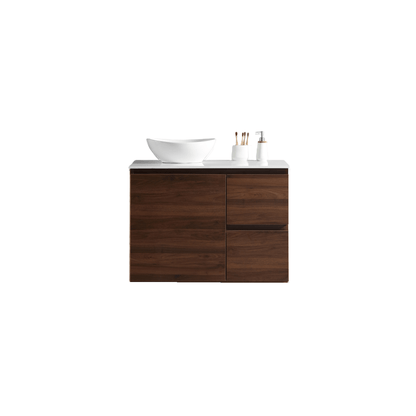 MELA - PADDY 900 Walnut Wall Hung Vanity with Door & Drawers - Vanities - from our - MELA - supplier–available at Bathroom City Perth
