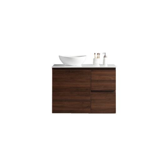 MELA - PADDY 900 Walnut Wall Hung Vanity with Door & Drawers - Vanities - from our - MELA - supplier–available at Bathroom City Perth