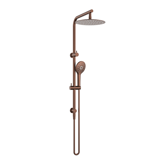 MELA - PALCO/RONDO Twin Combo Shower Set with Rail Brushed Copper Tapware from MELA – available at Bathroom City Perth