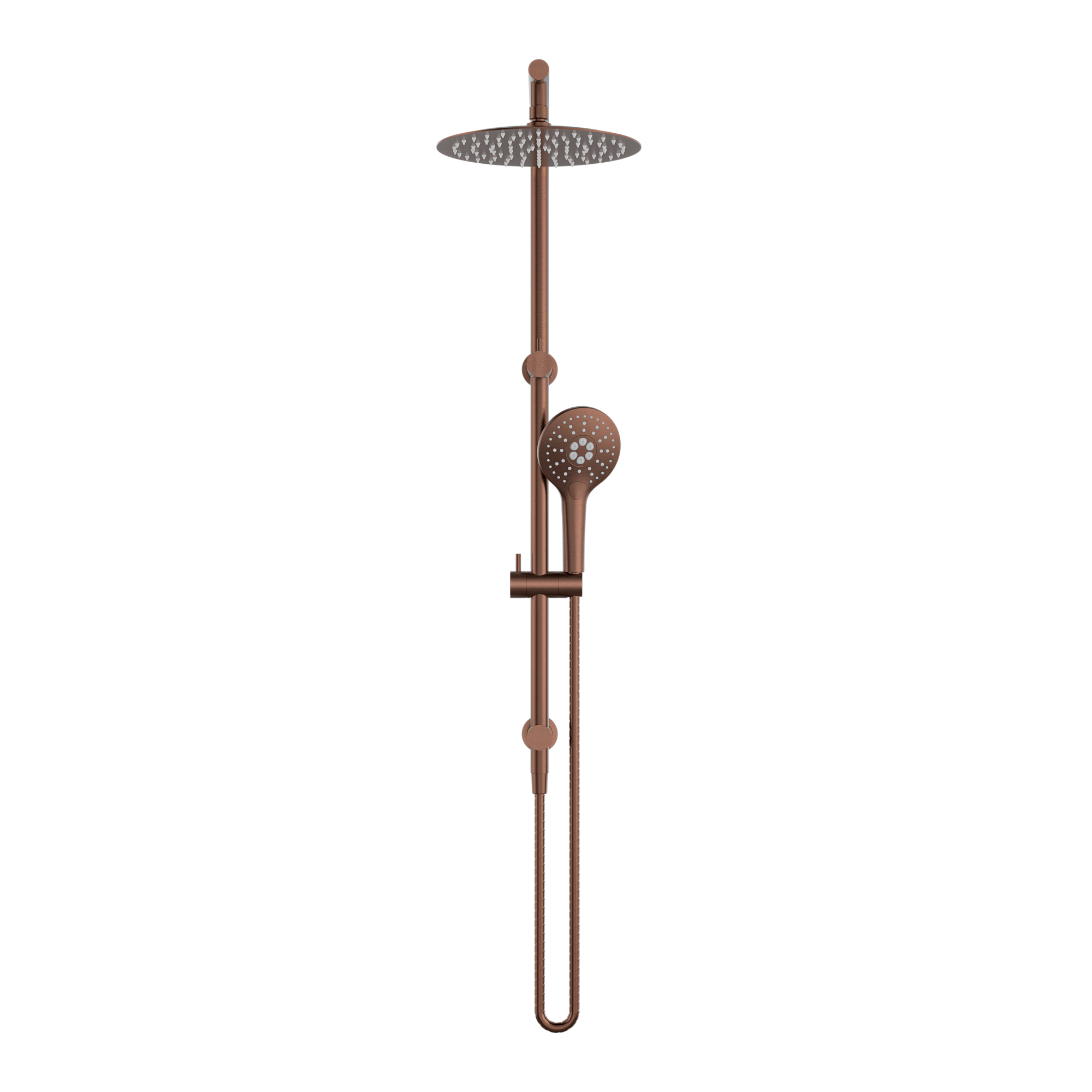 MELA - PALCO/RONDO Twin Combo Shower Set with Rail Brushed Copper Tapware from MELA – available at Bathroom City Perth