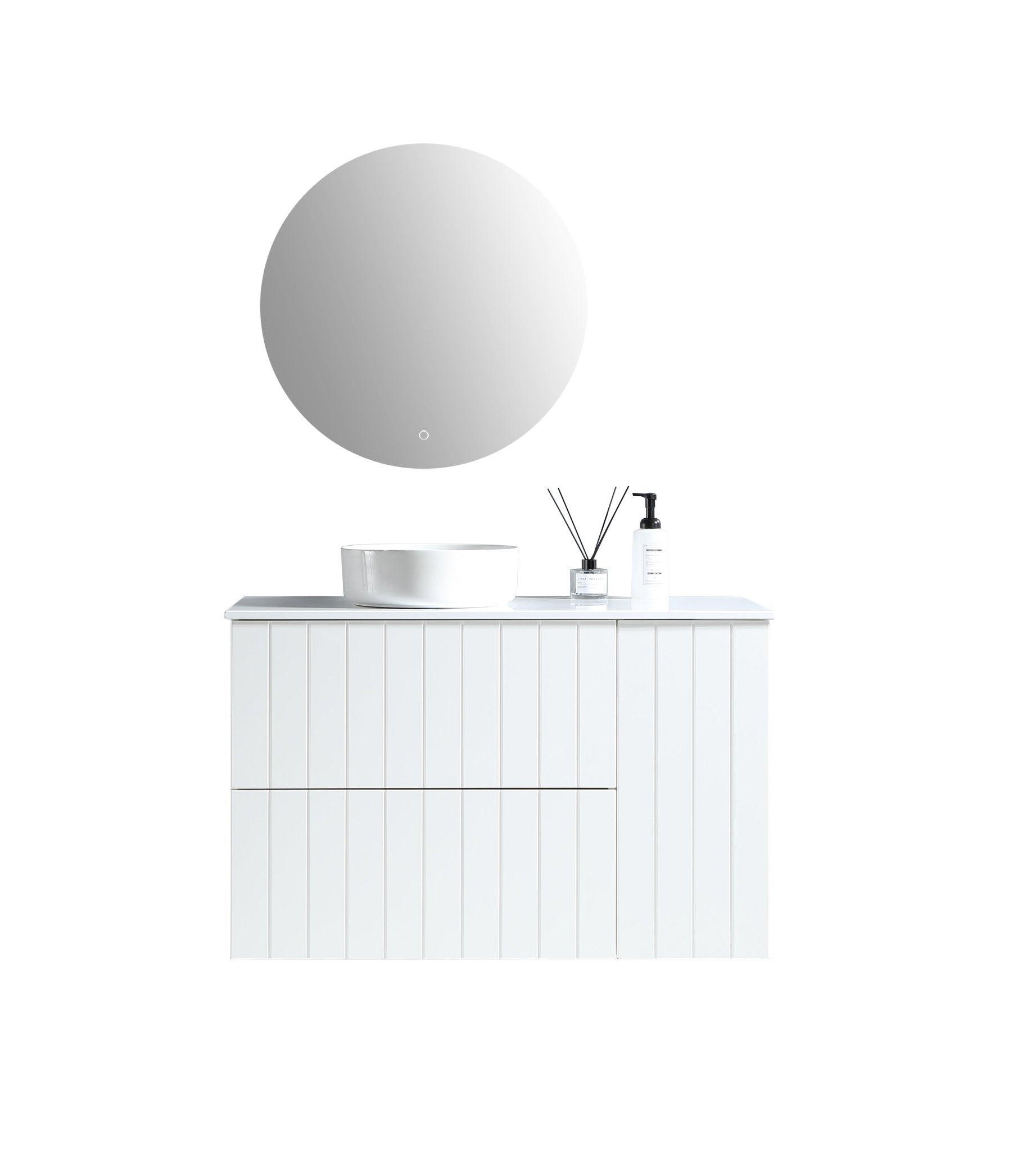 MELA - PASTEL 1200 Matt White Wall Hung Vanity with Door & Drawers - Vanities - from our - MELA - supplier–available at Bathroom City Perth
