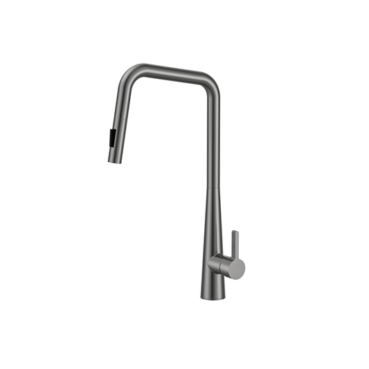 MELA - RONDO Square Kitchen Pull Out Mixer Brushed NickelTapware – available at Bathroom City Perth