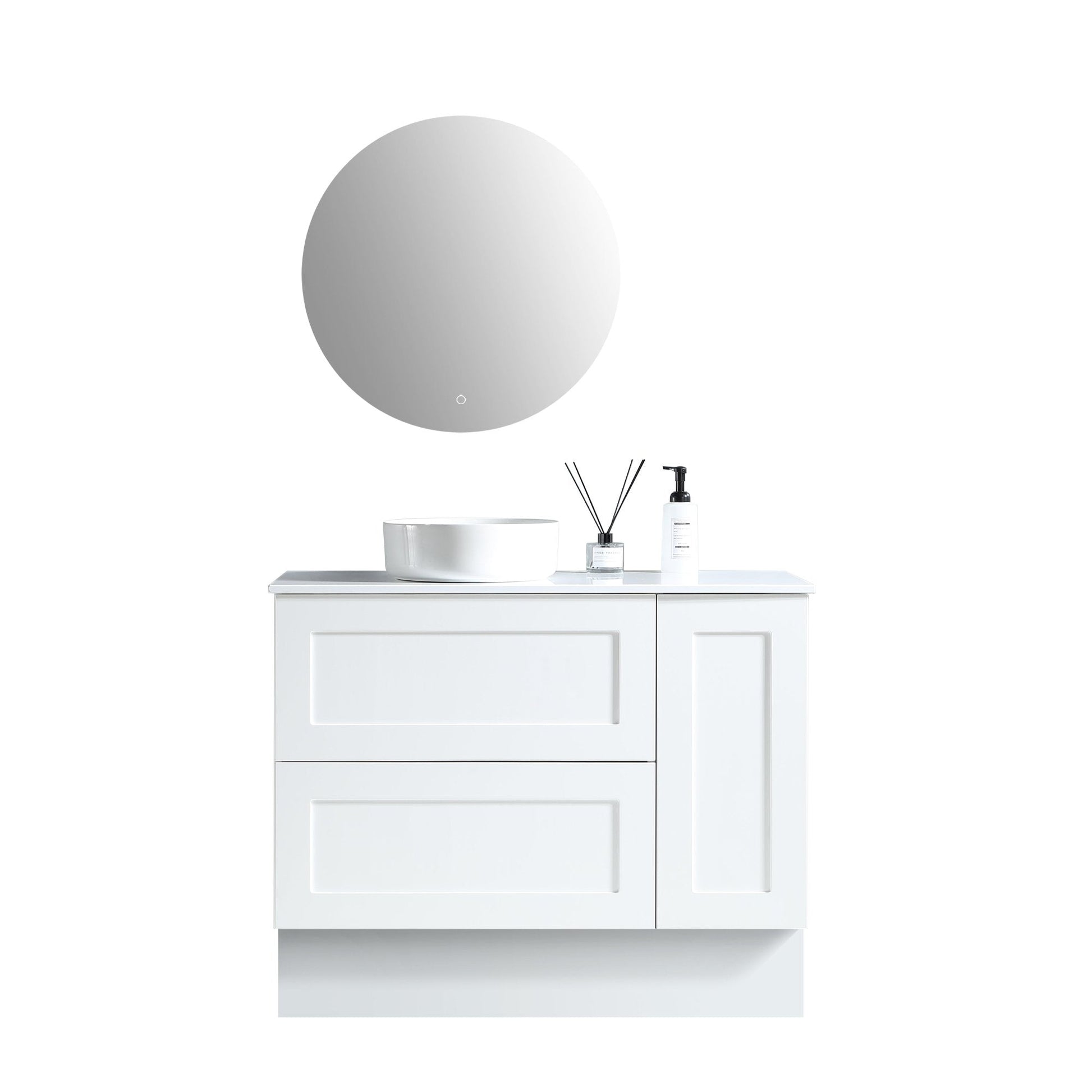 MELA - SHAKER 1200 Matt White Wall Hung Vanity with Door & DrawersVanities – available at Bathroom City Perth