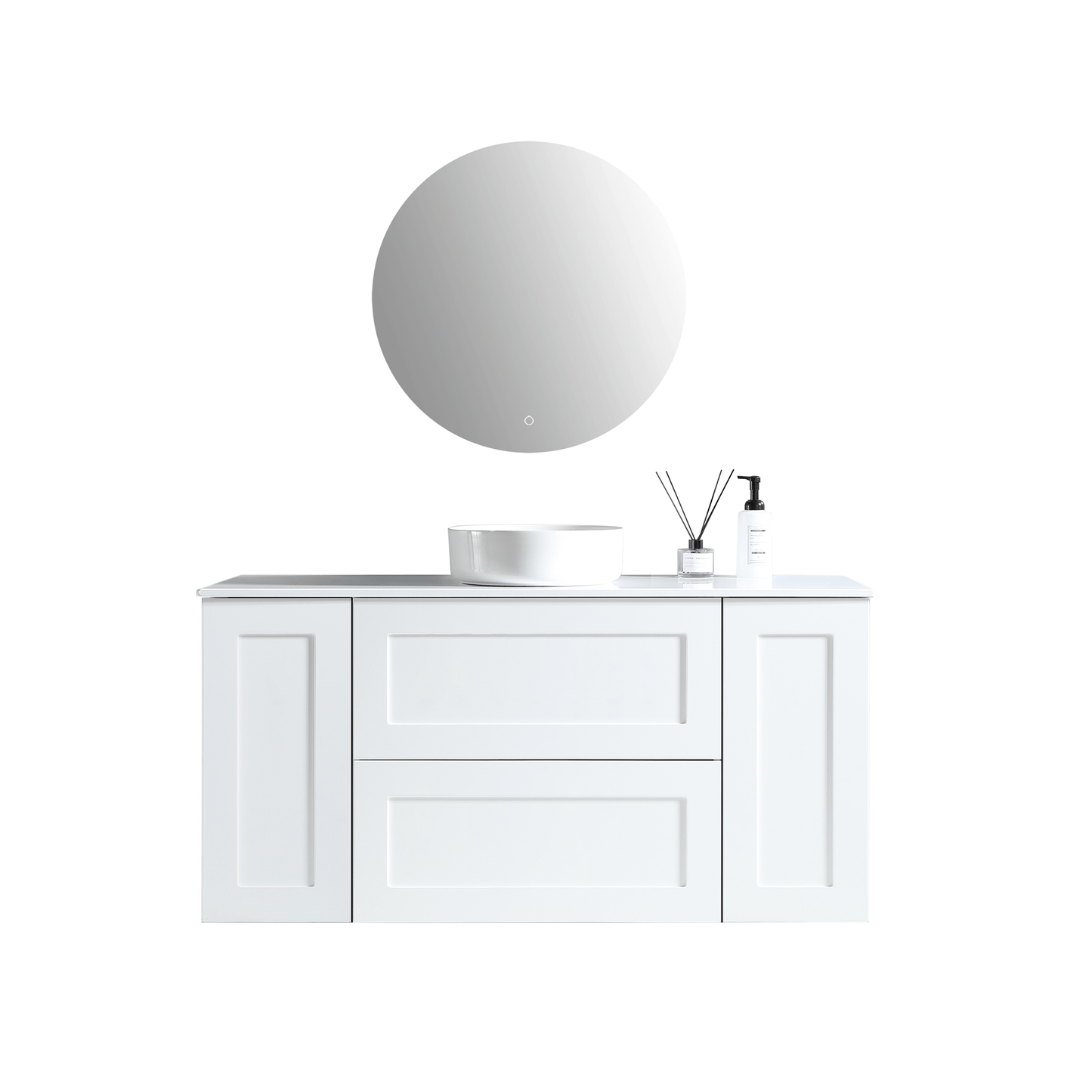 MELA - SHAKER 1350 Matt White Wall Hung Vanity with 2 Doors & 2 Drawers - Vanities - from our - MELA - supplier–available at Bathroom City Perth