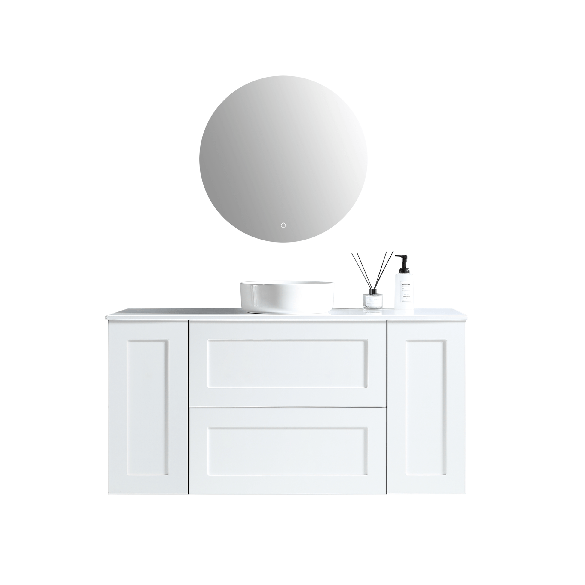 MELA - SHAKER 1350 Matt White Wall Hung Vanity with 2 Doors & 2 Drawers - Vanities - from our - MELA - supplier–available at Bathroom City Perth