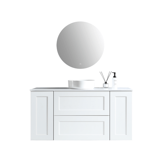 MELA - SHAKER 1350 Matt White Wall Hung Vanity with 2 Doors & 2 Drawers - Vanities - from our - MELA - supplier–available at Bathroom City Perth