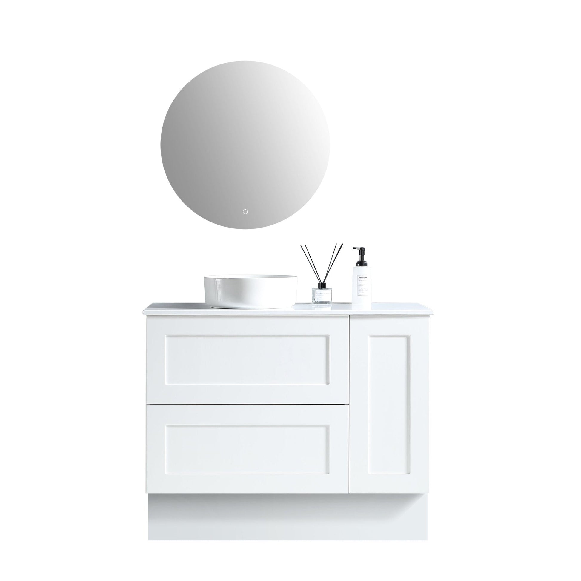 MELA - SHAKER 900 Matt White Wall Hung Vanity with Door & DrawersVanities – available at Bathroom City Perth