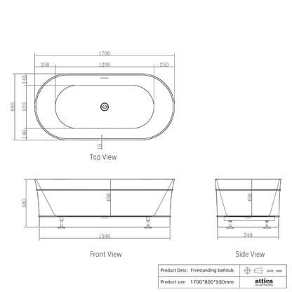 OTTI - Attica Bondi 1700 Matt White Bath with Overflow - Baths - from our - Otti - supplier–available at Bathroom City Perth