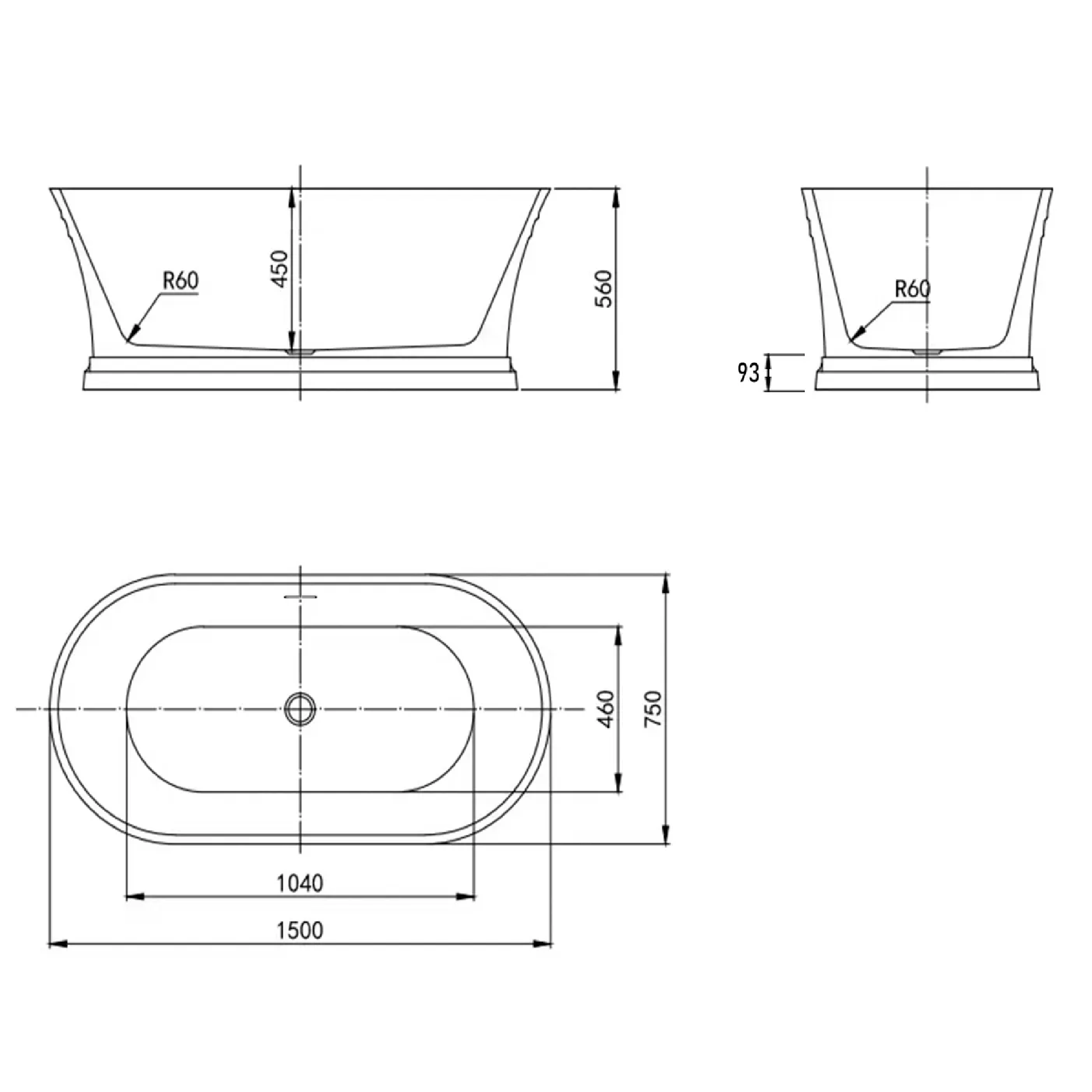 OTTI - Attica Hampton 1500 Gloss White Bathtub with Overflow - Baths - from our - Otti - supplier–available at Bathroom City Perth