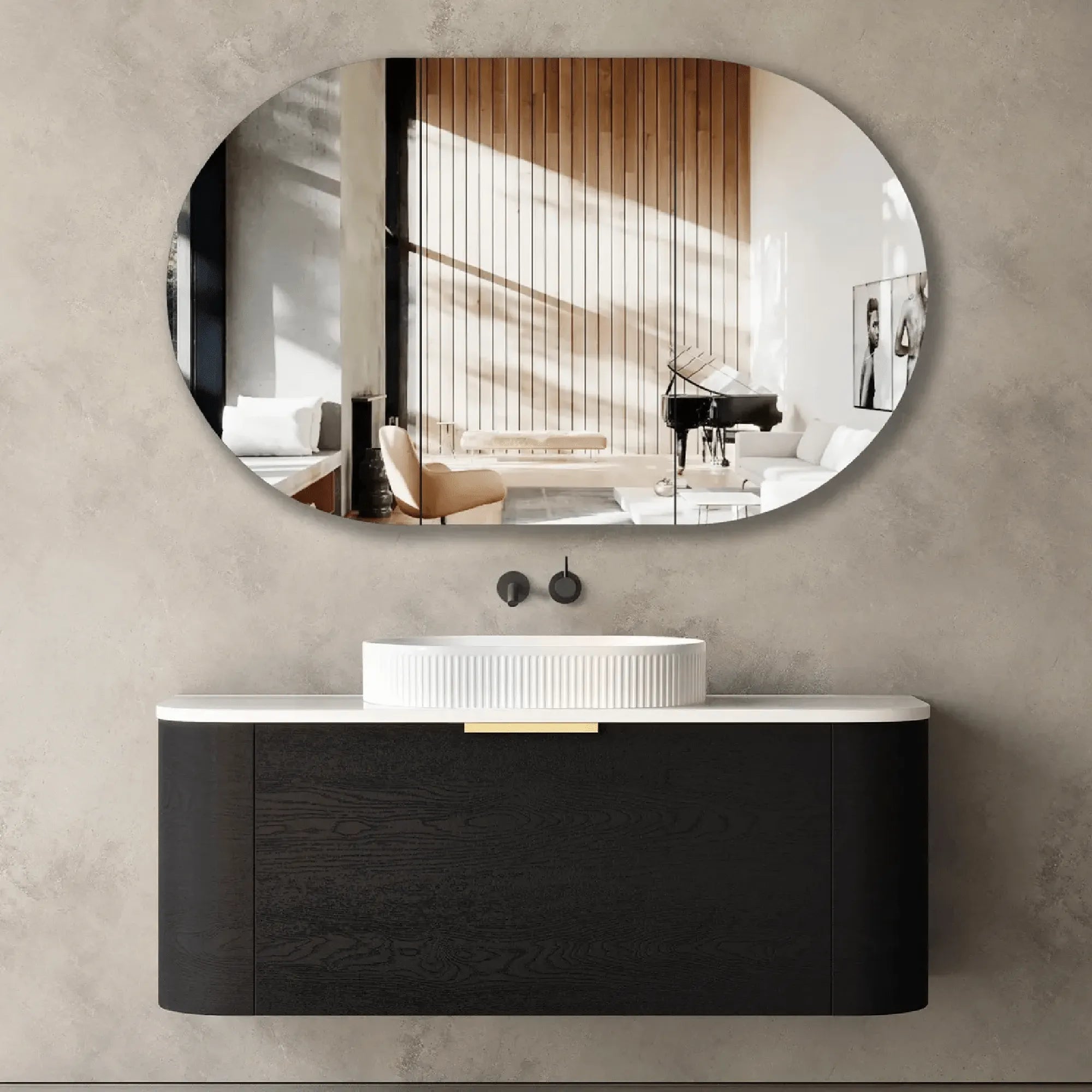 OTTI - Bondi 1200mm Black Oak Wall Hung Curve Vanity-Vanities-from our-Otti-supplier–available at Bathroom City Perth