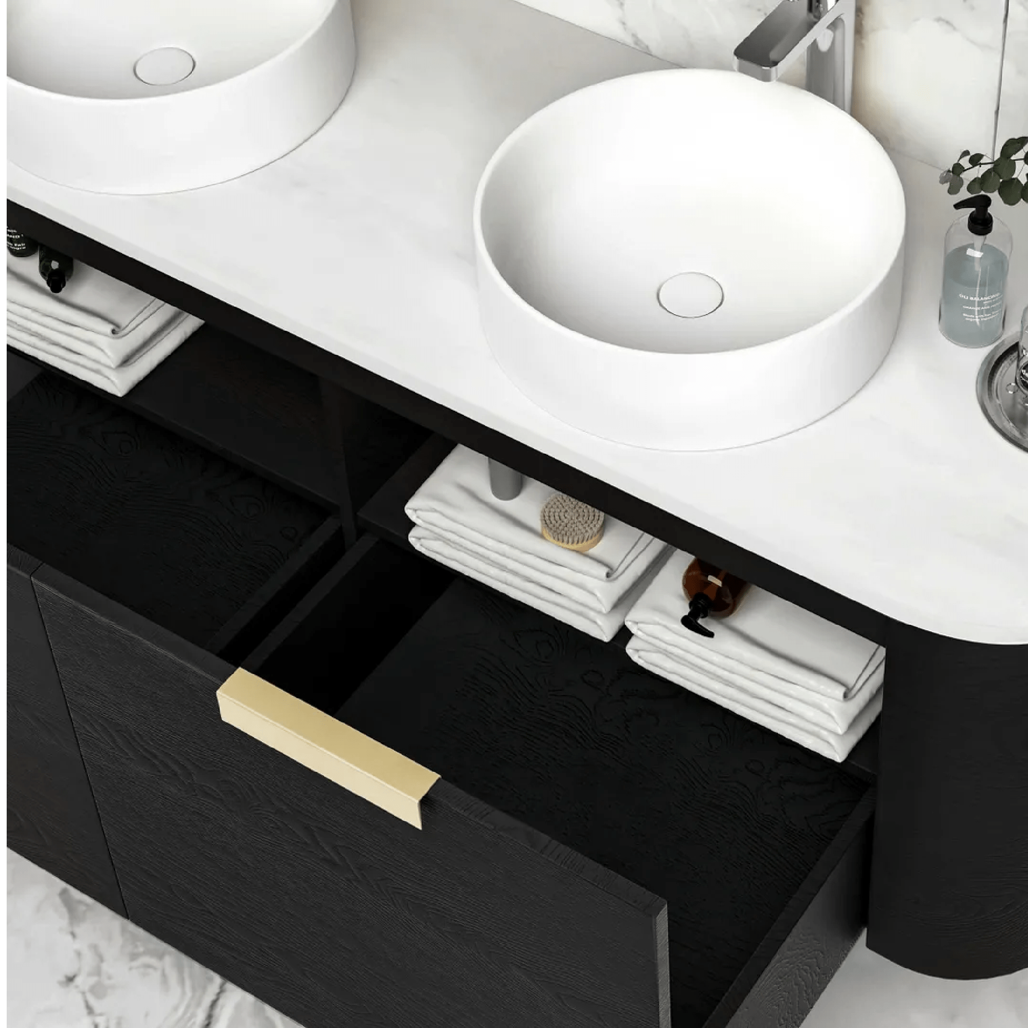 OTTI - Bondi 1500mm Black Oak Wall Hung Curve Vanity - Vanities - from our - Otti - supplier–available at Bathroom City Perth