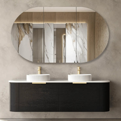 OTTI - Bondi 1500mm Black Oak Wall Hung Curve Vanity-Vanities-from our-Otti-supplier–available at Bathroom City Perth