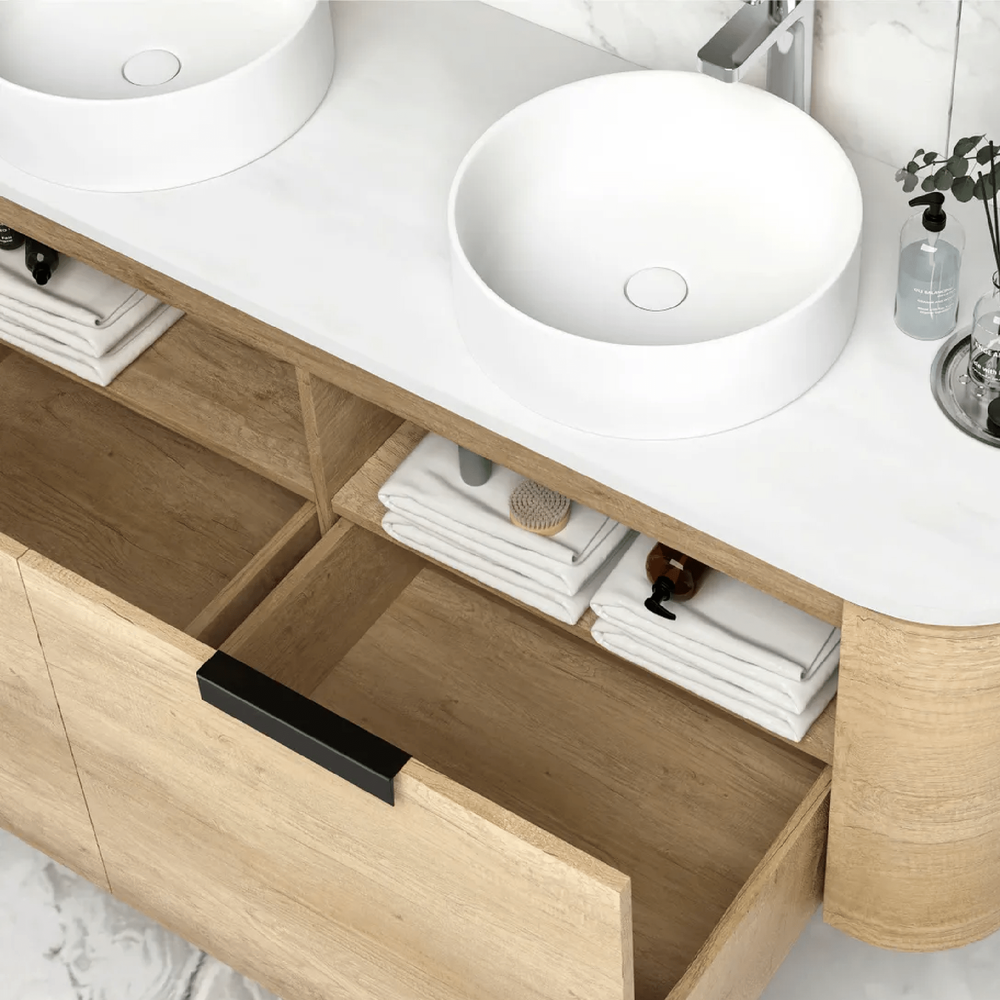 OTTI - Bondi 1500mm Natural Oak Wall Hung Curve Vanity - Vanities - from our - Otti - supplier–available at Bathroom City Perth