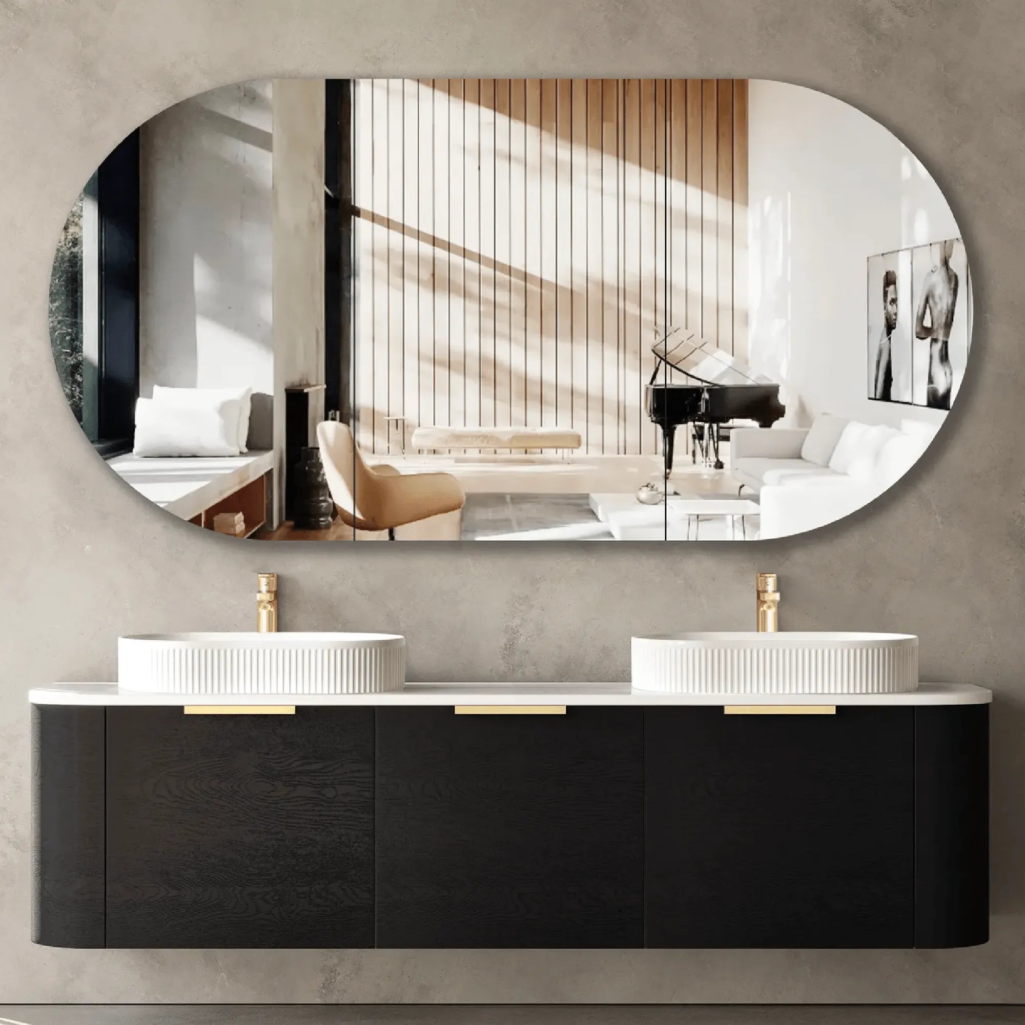 OTTI - Bondi 1800mm Black Oak Wall Hung Curve Vanity-Vanities-from our-Otti-supplier–available at Bathroom City Perth