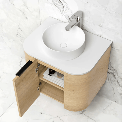 OTTI - Bondi 600mm Natural Oak Wall Hung Curve Vanity - Vanities - from our - Otti - supplier–available at Bathroom City Perth