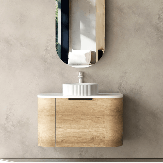 OTTI - Bondi 750mm Natural Oak Wall Hung Curve Vanity - Vanities - from our - Otti - supplier–available at Bathroom City Perth