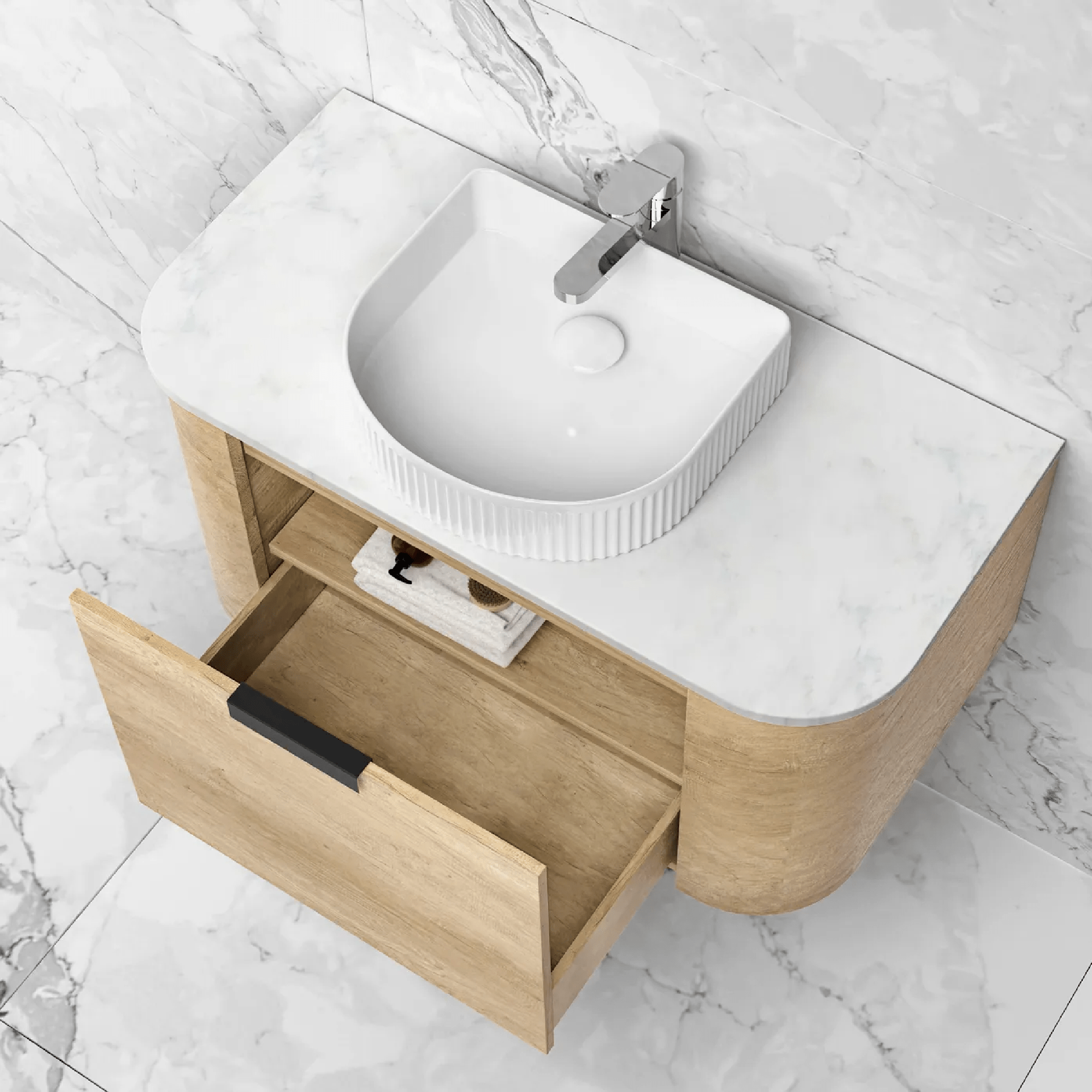 OTTI - Bondi 750mm Natural Oak Wall Hung Curve Vanity - Vanities - from our - Otti - supplier–available at Bathroom City Perth