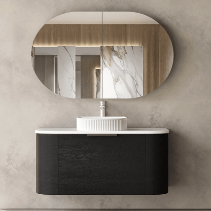 OTTI - Bondi 900mm Black Oak Wall Hung Curve Vanity - Vanities - from our - Otti - supplier–available at Bathroom City Perth