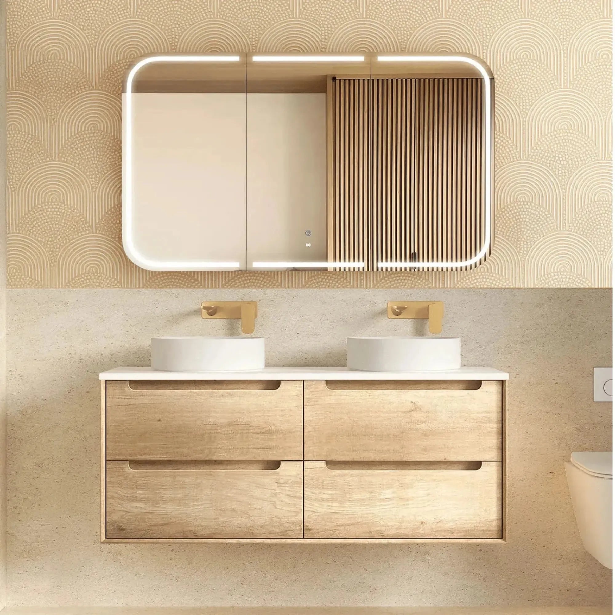 OTTI - Byron 1200mm Natural Oak Wall Hung Vanity Double Bowl