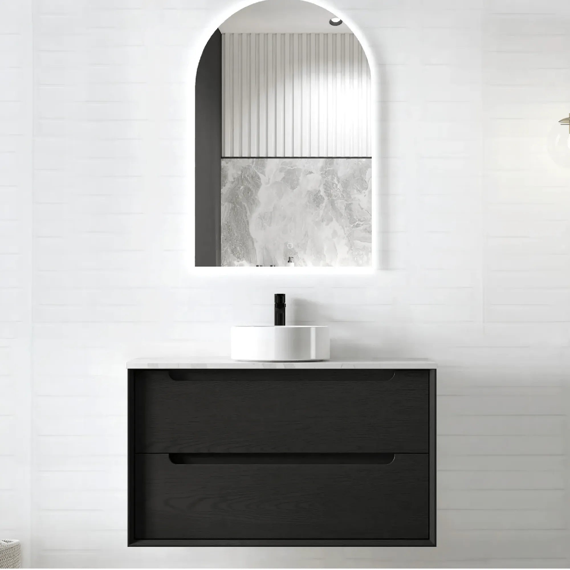 OTTI - Byron 900mm Black Oak Wall Hung Vanity-Vanities-from our-Otti-supplier–available at Bathroom City Perth