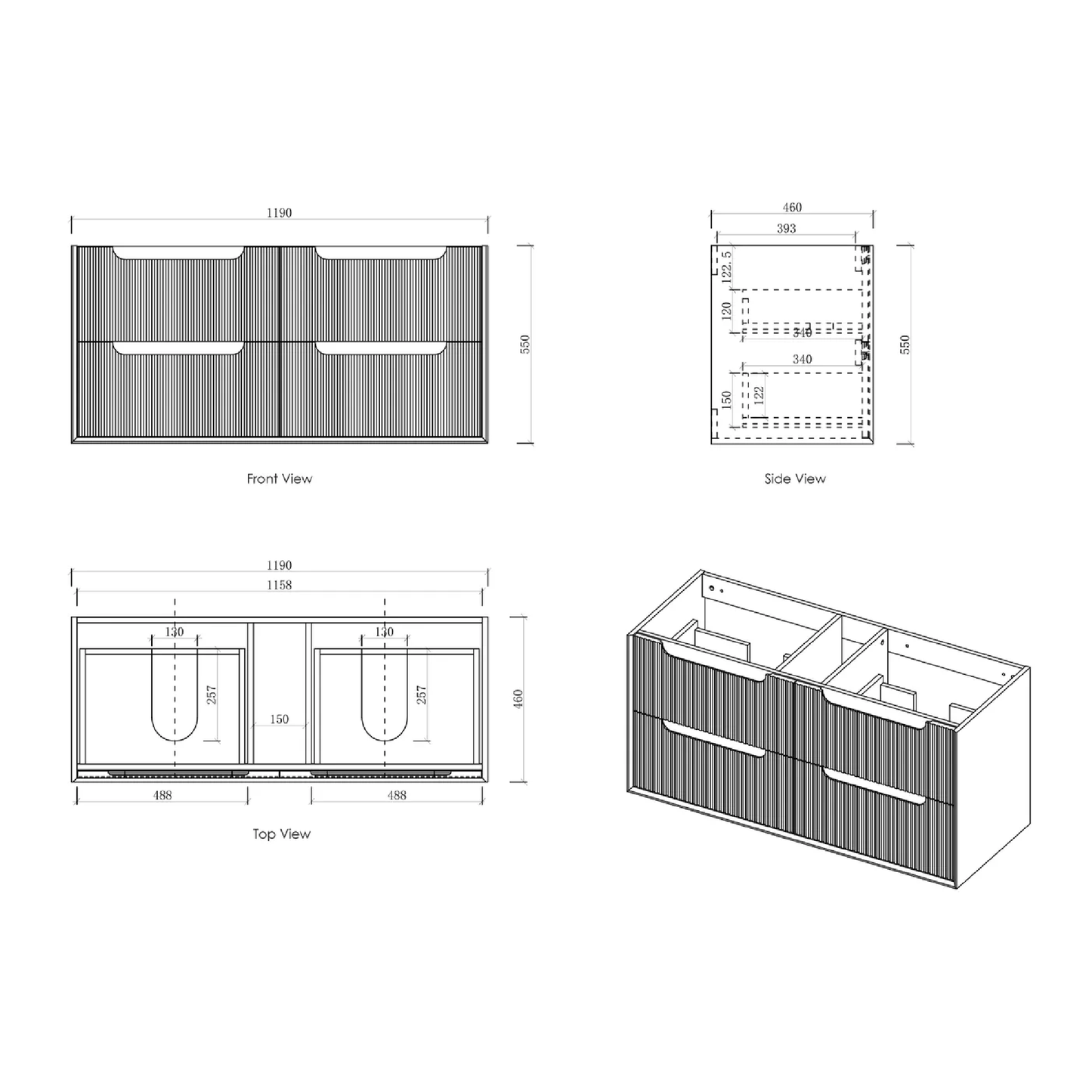 OTTI - Byron Fluted 1200mm Woodland Oak Four Drawer Wall Hung Vanity - Vanities - from our - Otti - supplier–available at Bathroom City Perth