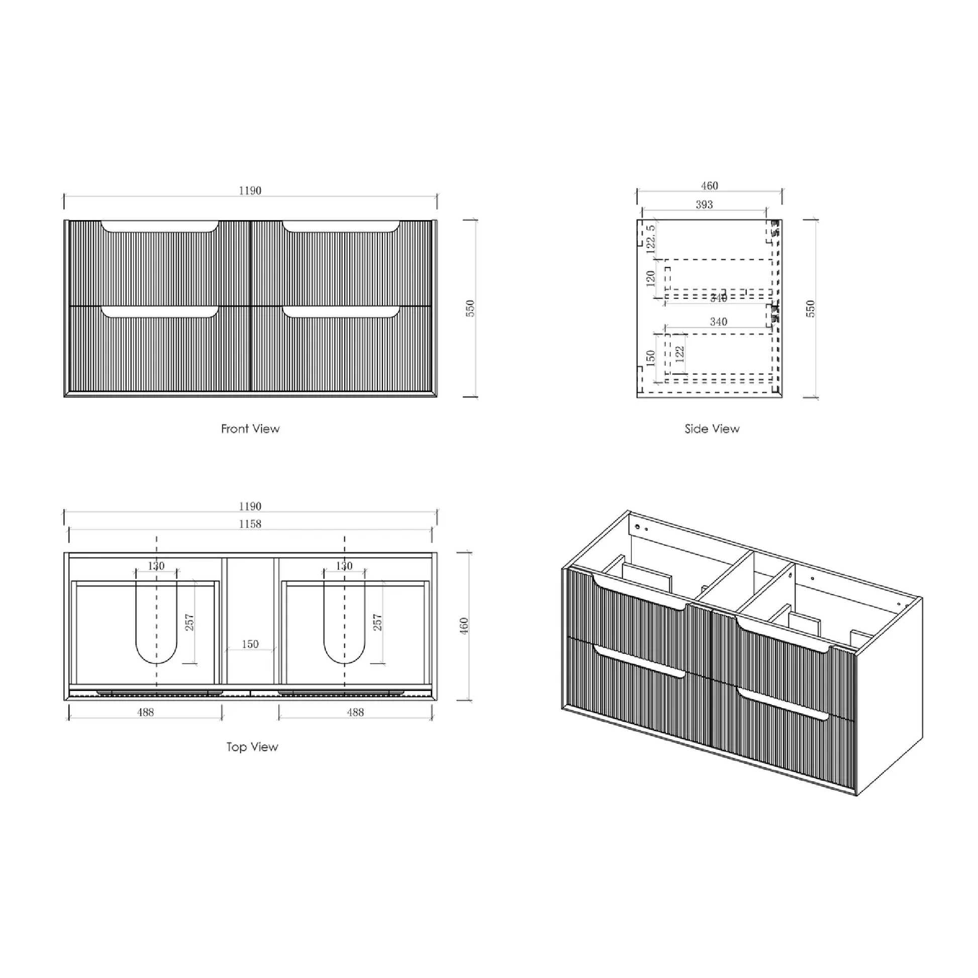 OTTI - Byron Fluted 1200mm Woodland Oak Four Drawer Wall Hung Vanity - Vanities - from our - Otti - supplier–available at Bathroom City Perth