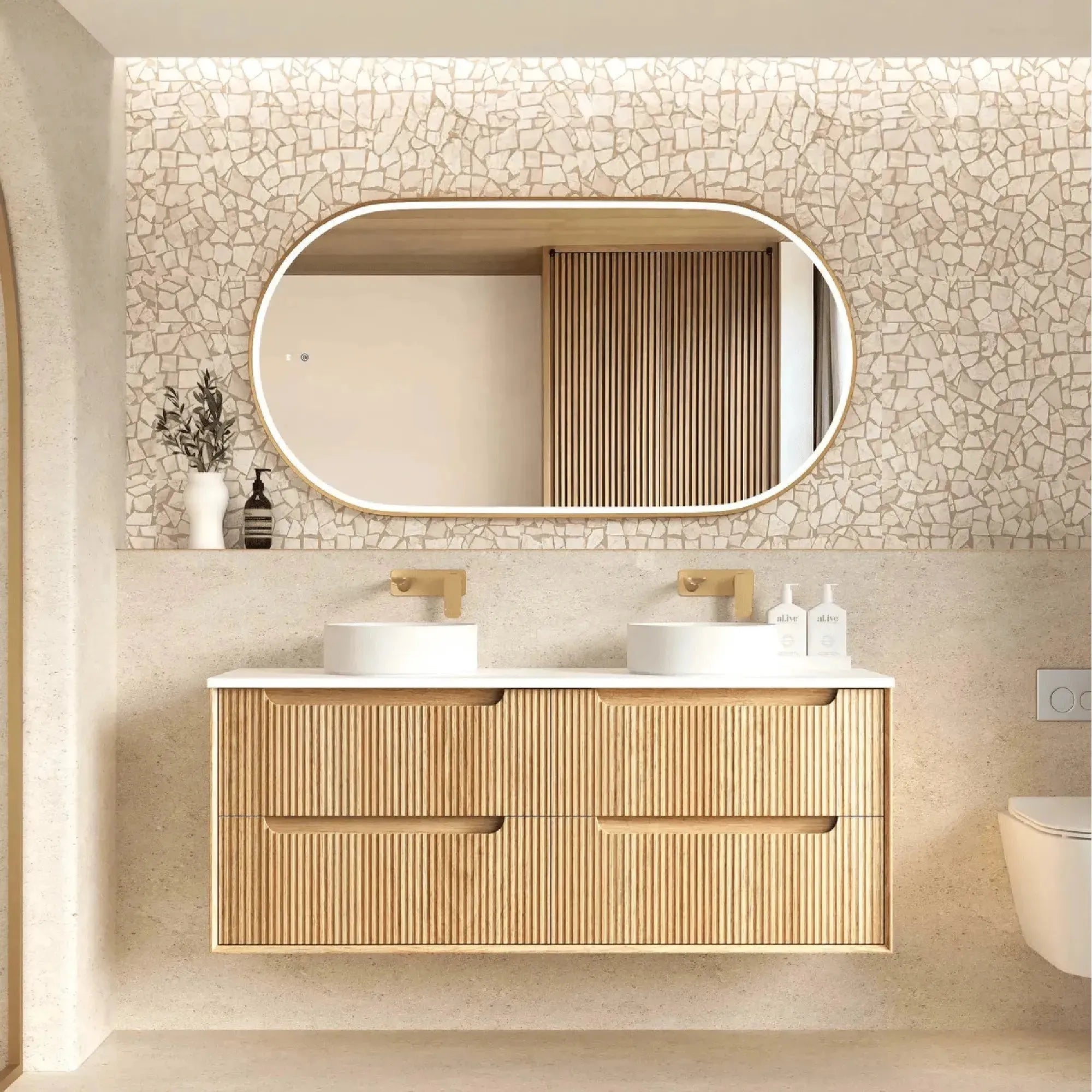 OTTI - Byron Fluted 1500mm Woodland Oak Wall Hung Vanity-Vanities-from our-Otti-supplier–available at Bathroom City Perth