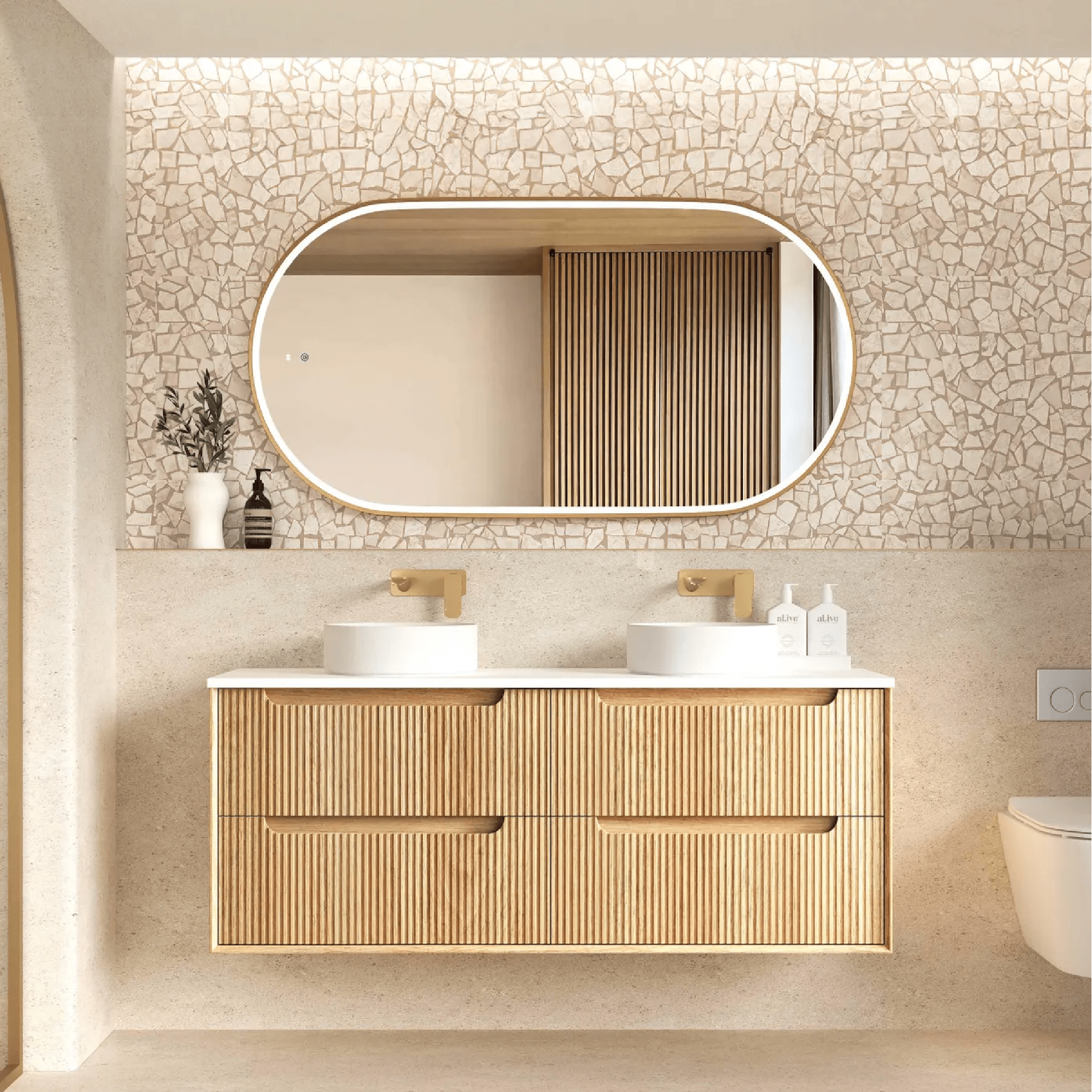 OTTI - Byron Fluted 1500mm Woodland Oak Wall Hung Vanity - Vanities - from our - Otti - supplier–available at Bathroom City Perth